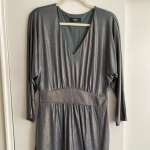 Shimmery Gray/Gold V-Neck Dolman Sleeve Mini Disco Dress